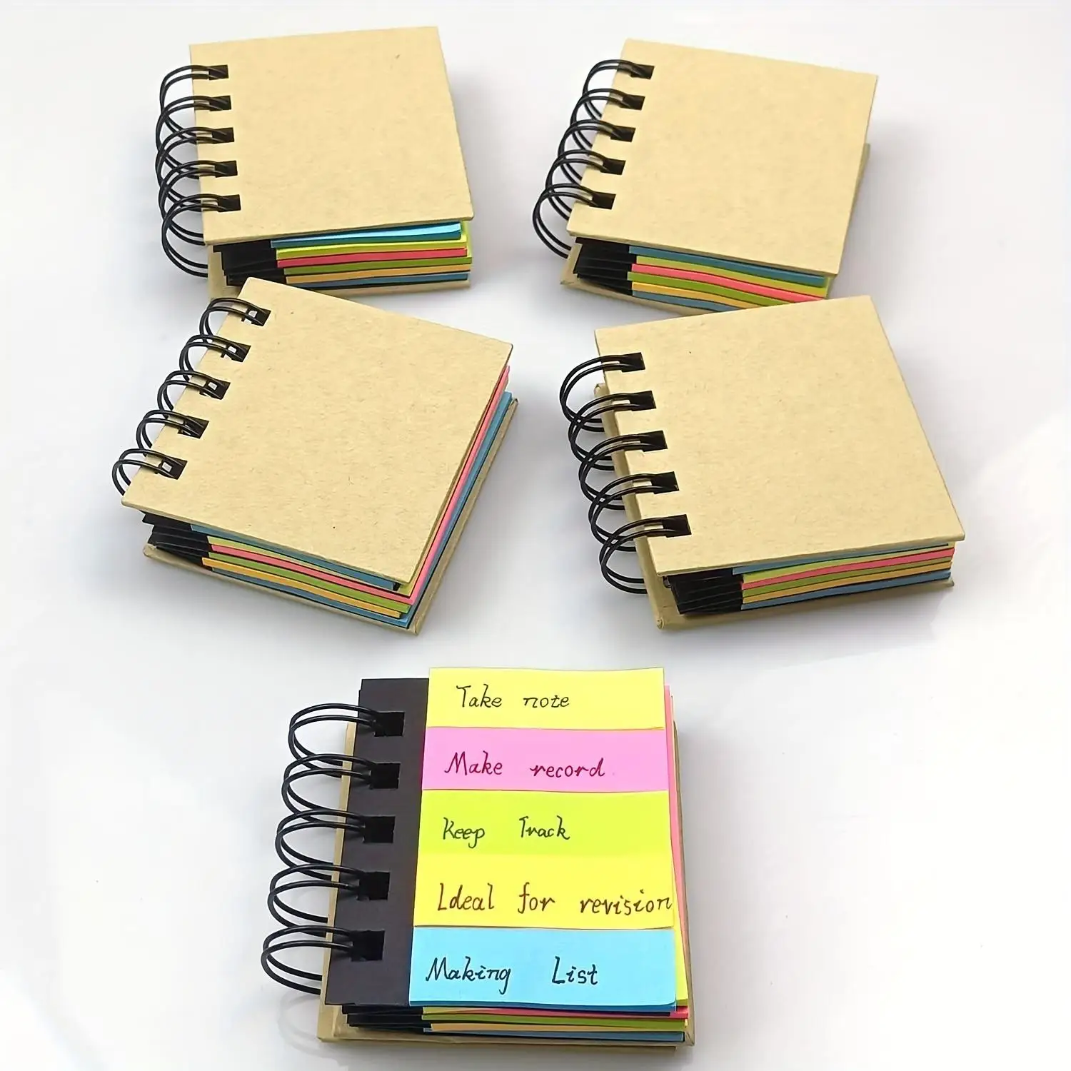 5 Different Colors Total 250 Sheets Portable Combination Sticky Notes Spiral Notebook Self-Adhesive Notes Spiral Bound