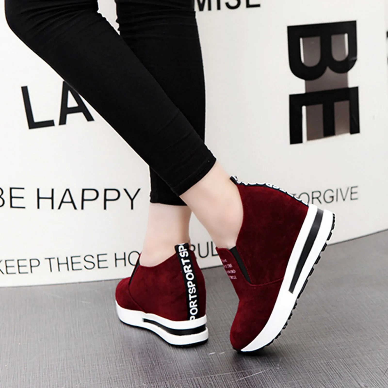 High Platform Shoes 2024 Spring Breathable Suede Sneakers Hidden Increasing Sport Shoes Women Wedge Casual Chunky Shoes