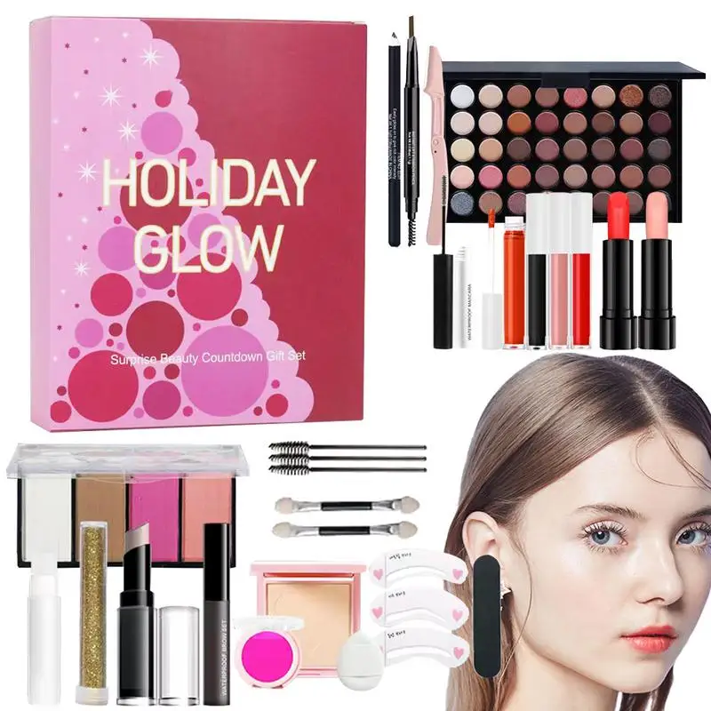 2025 New Arrival Christmas Countdown Makeup Set Lipstick Eye Shadow Cosmetics Set Holiday Style for Women Girls