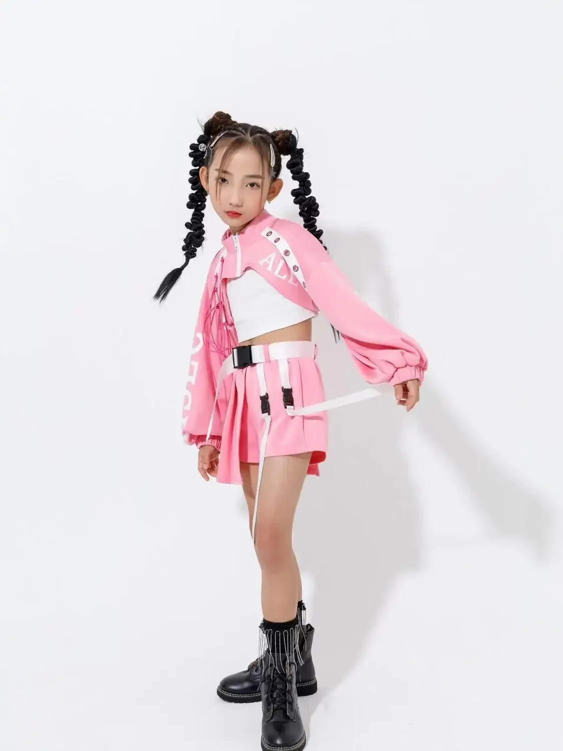 Costume da ballo jazz per ragazza per bambini, per bambini, per strada, hip hop, danza jazz, Kpop, costume da ballo per ragazze, rosa, set di vestiti streetwear