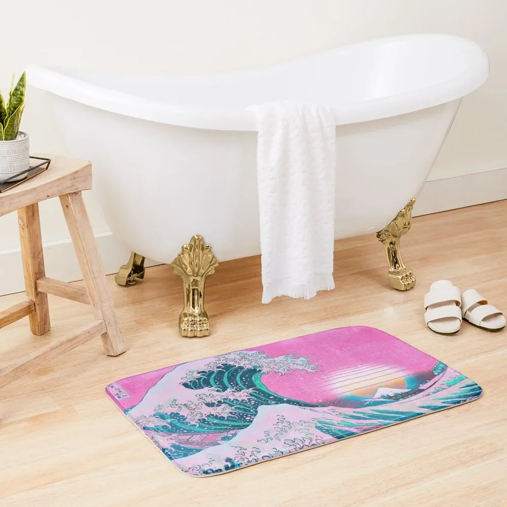 Vaporwave Aesthetic Great Wave Off Kanagawa Retro Sunset Bath Mat Bathroom Foot Carpet For Bath Kitchen Carpet Mat