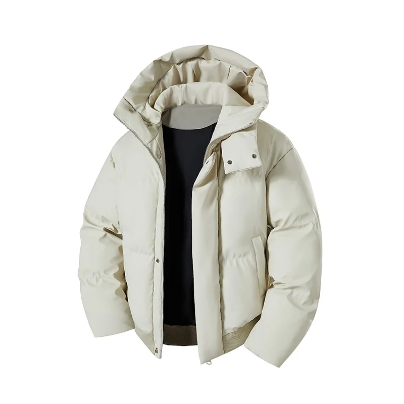 New Style Trend Casual Parkas for Men Solid Color All-match Puffer Coat Hooded Thicken Comfort Male Clothes Outdoor Windproof