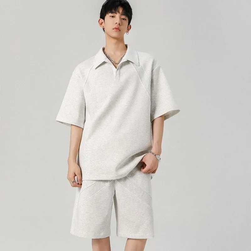 

Men's Cotton Casual Sportswear Set - Summer Streetwear Loose Fit High-End Style Trendy Short Sleeve & Shorts Combo