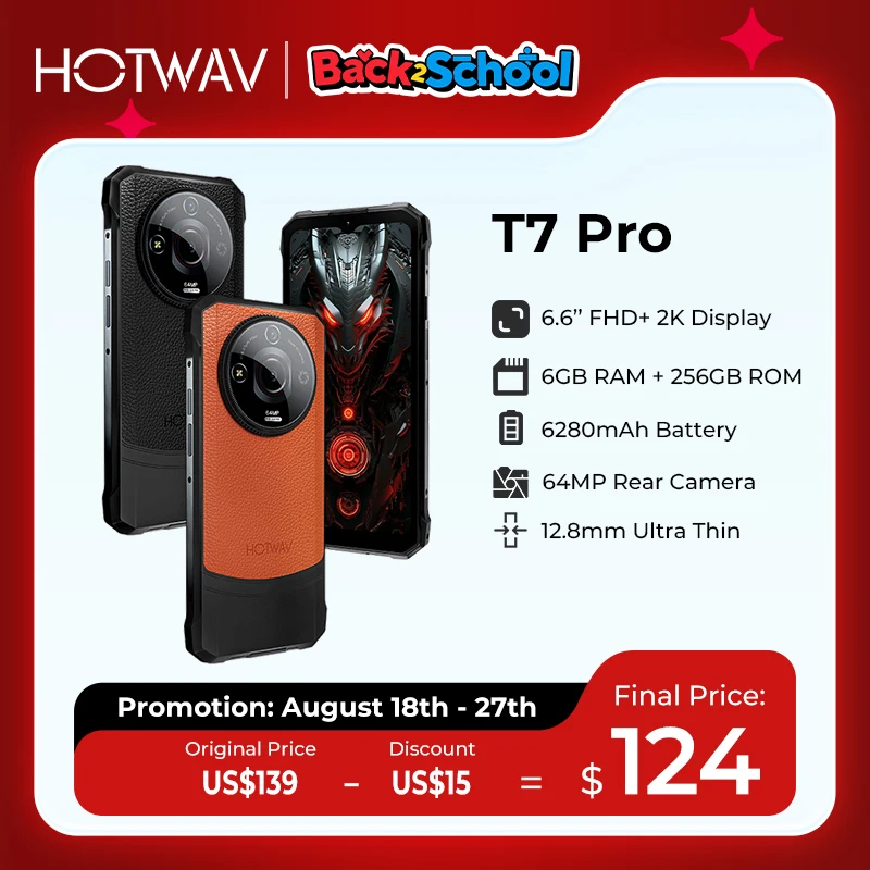 [World Premeire] HOTWAV T7 Pro Rugged Smartphone 6.6'' FHD+ 2K 6280mAh 12(6+6)GB 256GB MobilePhone 64MP Android 13 Cellphone