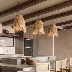 Wabi-Sabi Pendant Lights Hand Woven Rattan Led Pendant lamp for Restaurant Bar Island Dining Room Bedside Retro Hanging Lamp