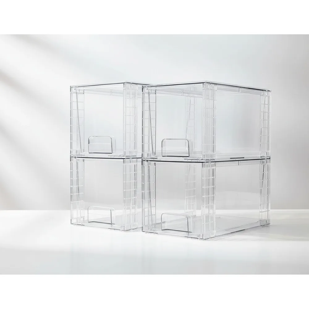 

4-Pack Large Stackable Acrylic Drawers, Easy Assembly Storage Bins for Kitchen, Bathroom, Pantry Organization