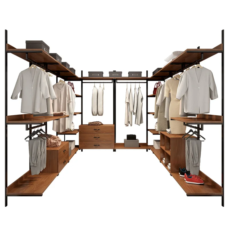 

Open wardrobe cloakroom rack wall-mounted metal hanger floor-to-ceiling bedroom wrought iron walk-in clothing rack