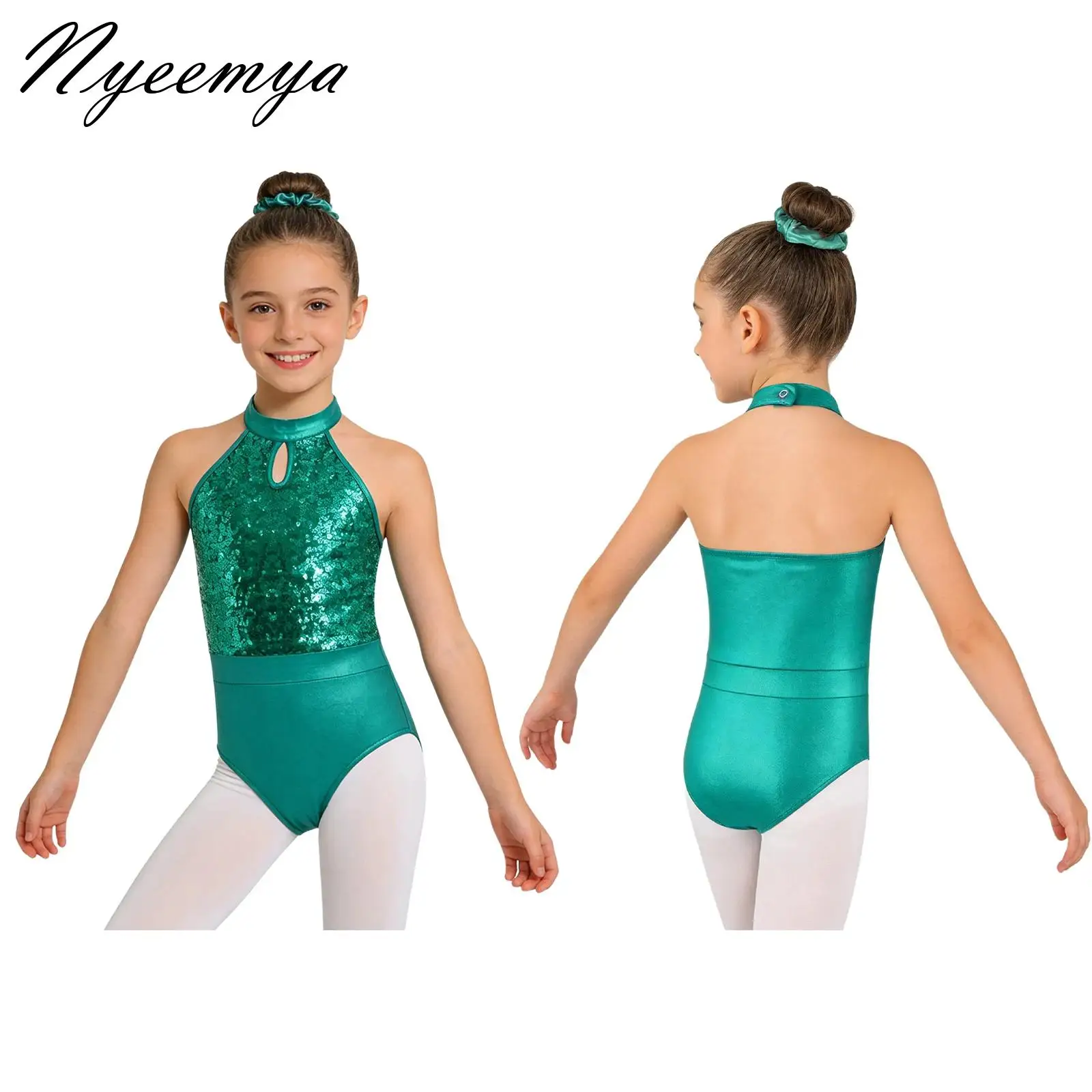 

Kids Girls Sequin Dance Leotard Gymnastics Figure Skating Ballet Dance Performance Outfit Bodysuit with Hairband Dancewear Set