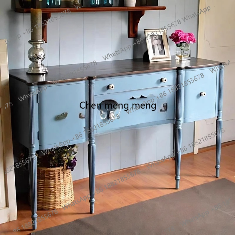 

French retro entrance cabinet, living room storage and dining side, American chest against the wall