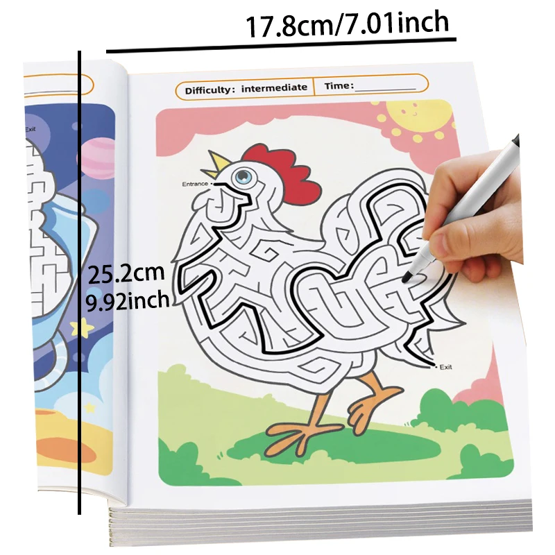 كتاب ألعاب المتاهة تعزيز التنمية المعرفية الاهتمام التدريب تركيز محدد لغز صفحات ملونة لعمر 3-8 سنوات