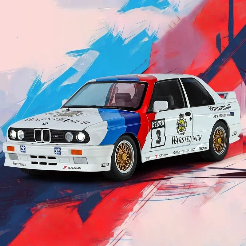 1:24 m3 e30 1988 mpower versão floral liga diecast pintura modelo de carro som e luz colecionáveis privados presentes decorativos