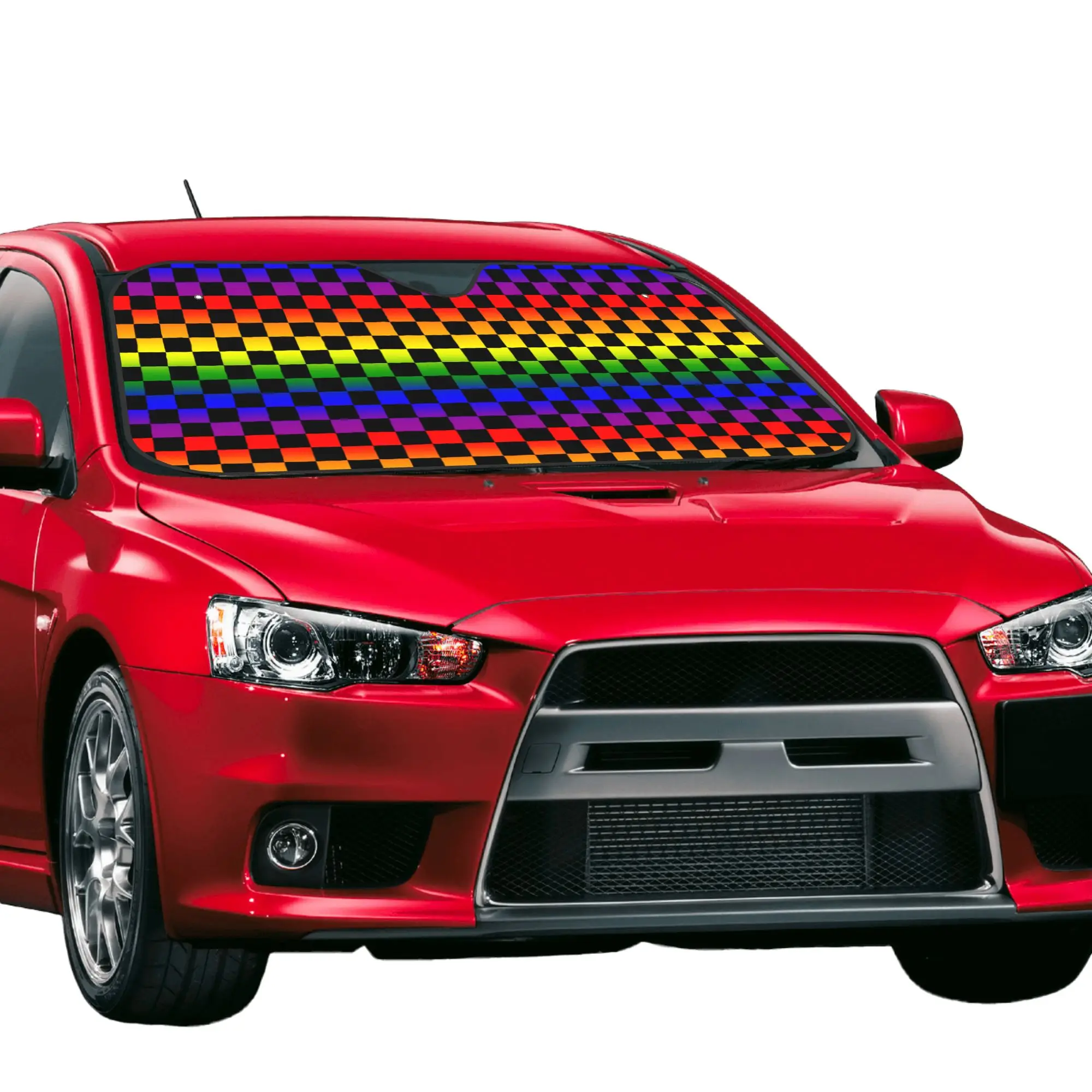 Rainbow Checkers Checkerboard Car Front Windshield Sun Visor Heat Insulation  UV Protection Portable Aluminum Foil Auto Visor