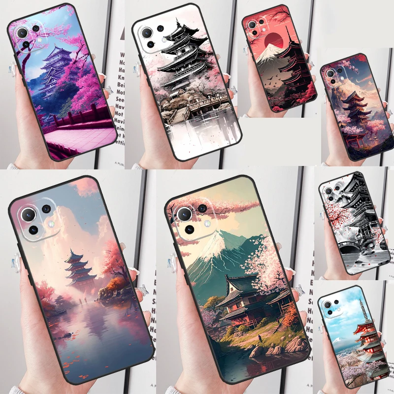 Japanese Art Temple Sakura For Xiaomi 13 Ultra 12 Lite 11T 12T 13T Pro 12X POCO F5 X5 X3 Pro X4 F4 GT M5 M5s F3 Case