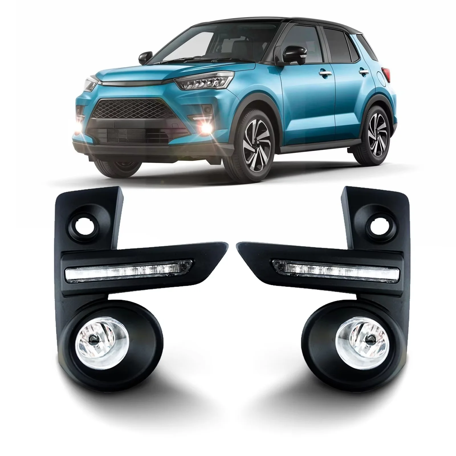 For Toyota RAIZE 2020 2021 Front Bumper Fog Lamp Assembly with Led Daytime Running Light Halogen Fog light Accessories