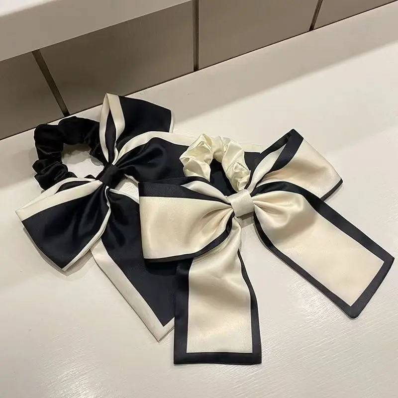 1Pcs Fashion Solid Bow Ribbon Hair Scrunchies Elastic Hair Bands For Women Girls Female Party Ponytail Headwear Hair Accessories