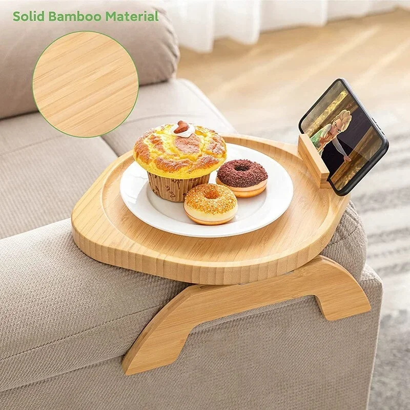 It is stuck on the armrest of the sofa, tray belt is placed on side of the foot, tea table,water cup is clipped