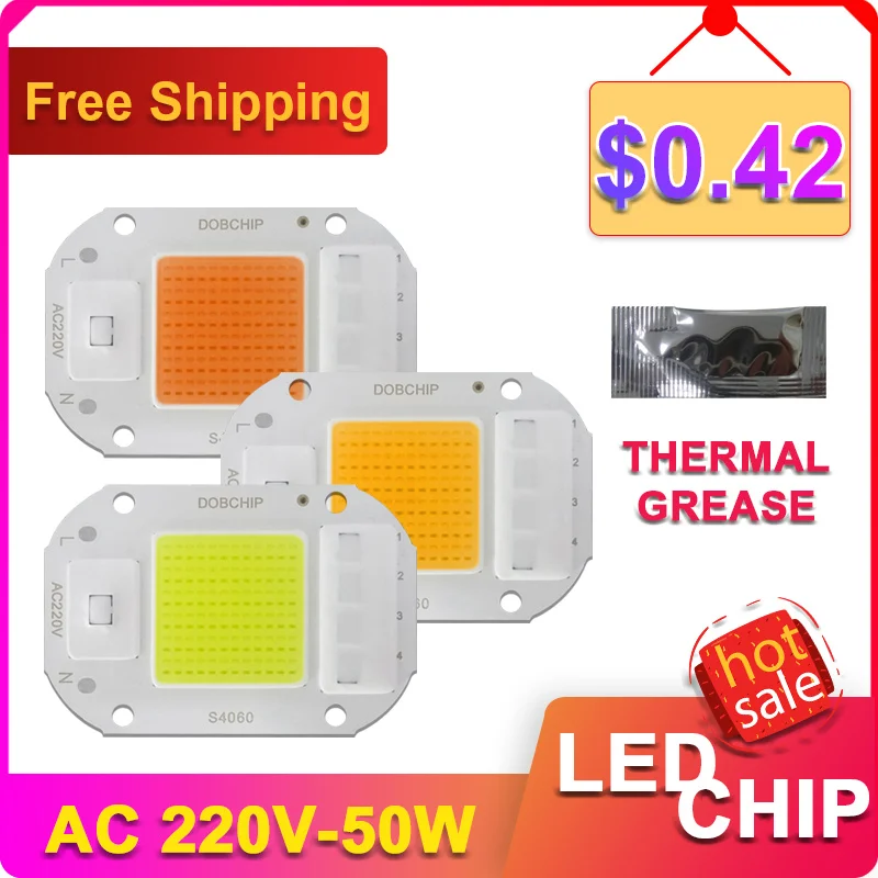 10pcs/lot ultra Thin Unmanned Driving 220v AC COB Module LED Chip 50W Bead Full Spectrum Plant Growth Light Floodlight