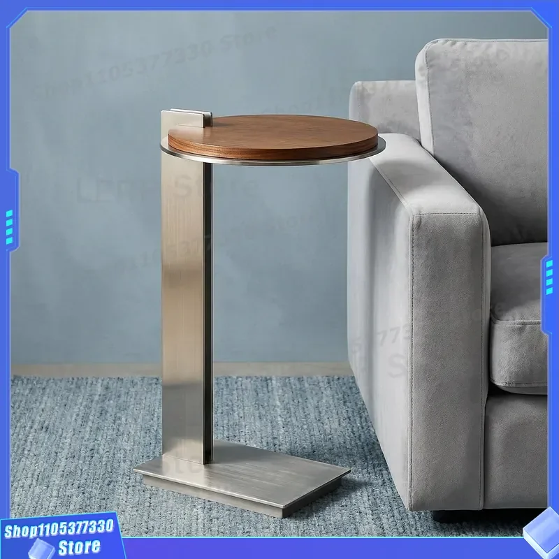 Modern Simple Stainless Steel Edge Side Table Ancient Ocean Plate Design Movable Coffee Table for Living Room Sofa Corner