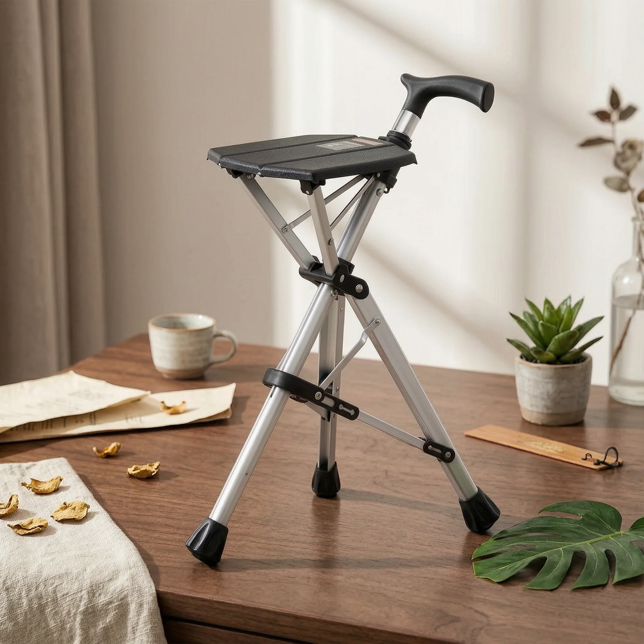 Walking Cane with Seat Collapsible Cane with Seat Stool Stable Long-Lasting for Seniors, Outdoor Walks, Travel