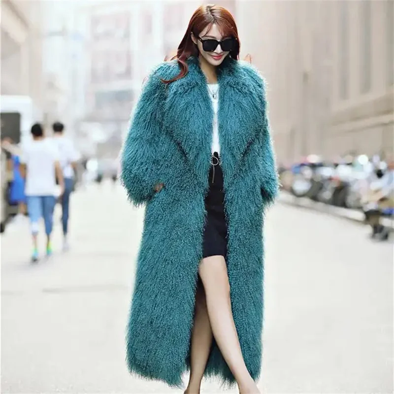 Real Mongolian Lamb Fur Coat Factory Supply Luxury Winter Coat Extra Long Floor Length Unisex