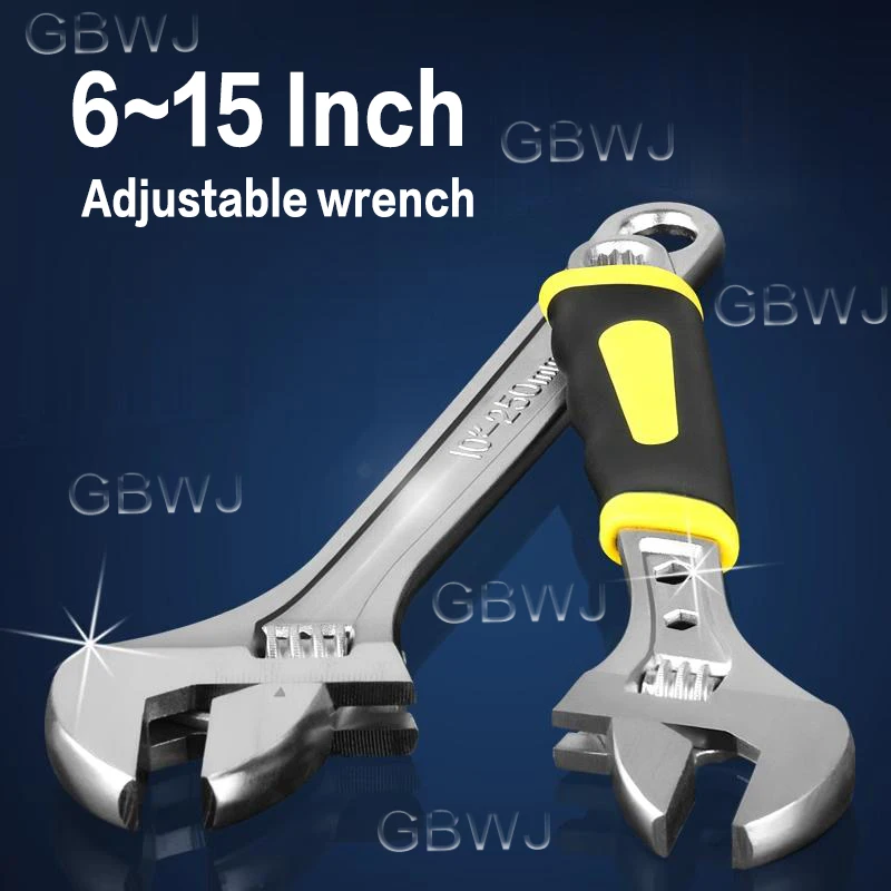 Adjustable Wrench Large Openin Long Handle Universal Spanner Carbon Steel Mechanical Workshop Hand Repair Tools