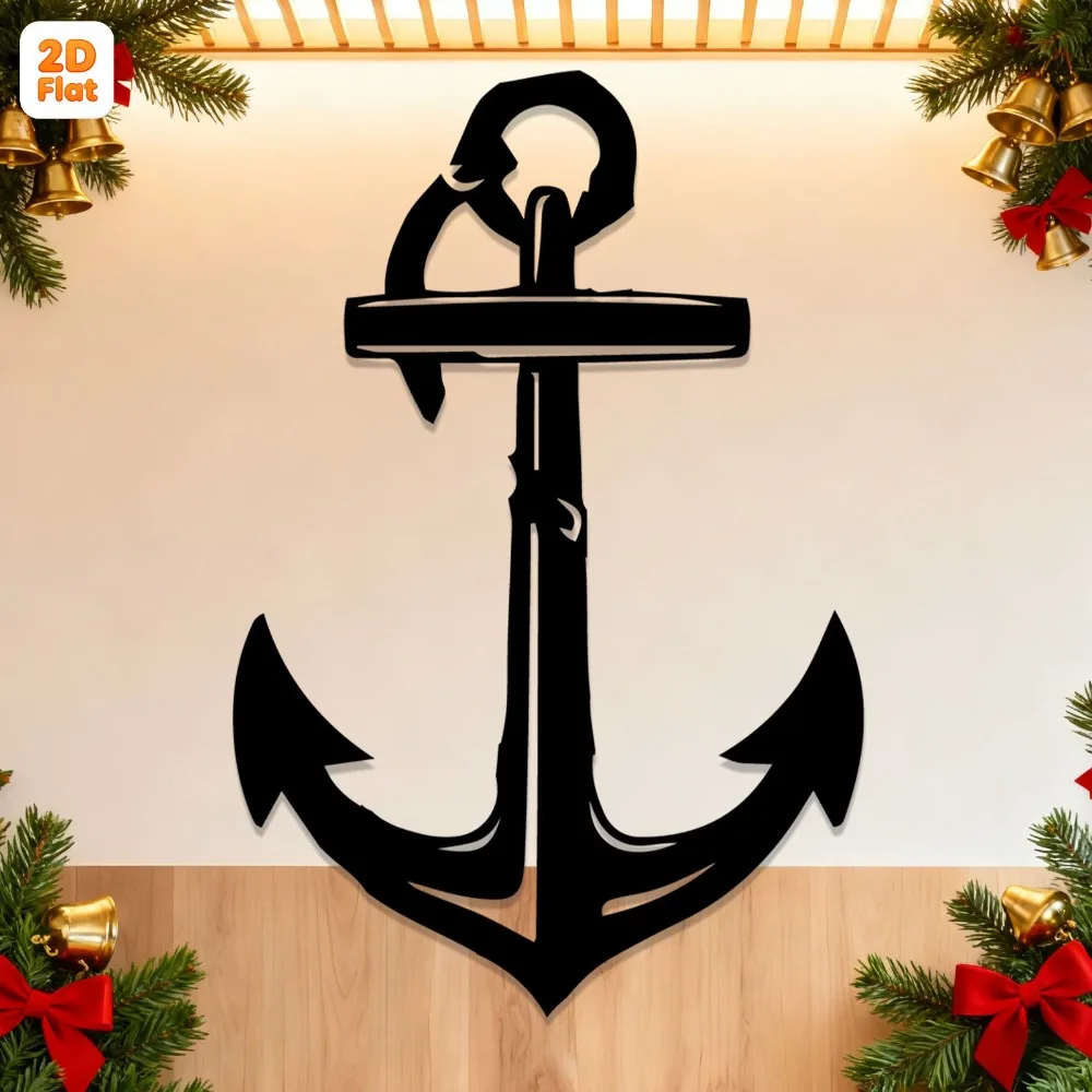 Iron Anchor Nautical Wall Art, Black Wrought Metal Decor for Living Room, Rustic Hanging Ornament, Sailor Home Gift
