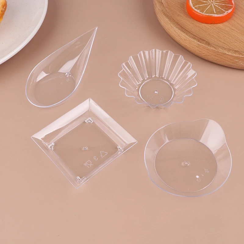 10Pcs Transparent Mini Appetizer Plates Ice Cream Cup Plastic Fruit Candy Cake Jelly Yogurt Mousse Dessert Container Pastry Tool