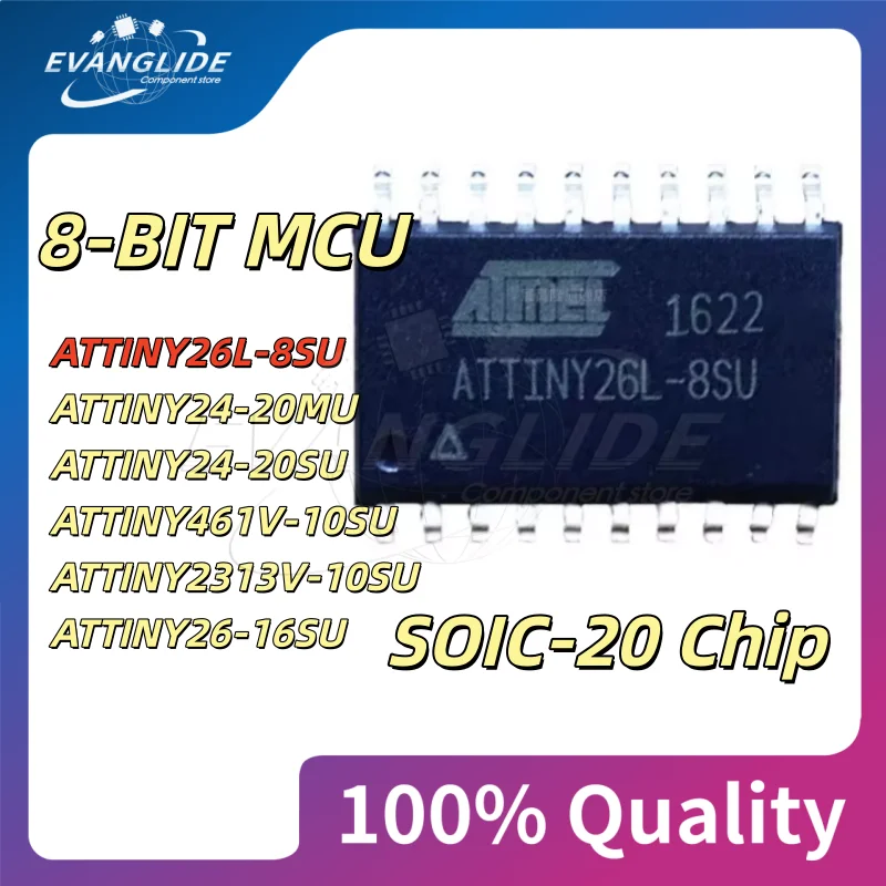 Lote de 5 chips MCU ATTINY de 8 bits: ATTINY24-20MU, ATTINY24-20SU, ATTINY26L-8SU, ATTINY461V-10SU, ATTINY2313V-10SU, ATTINY26-16SU