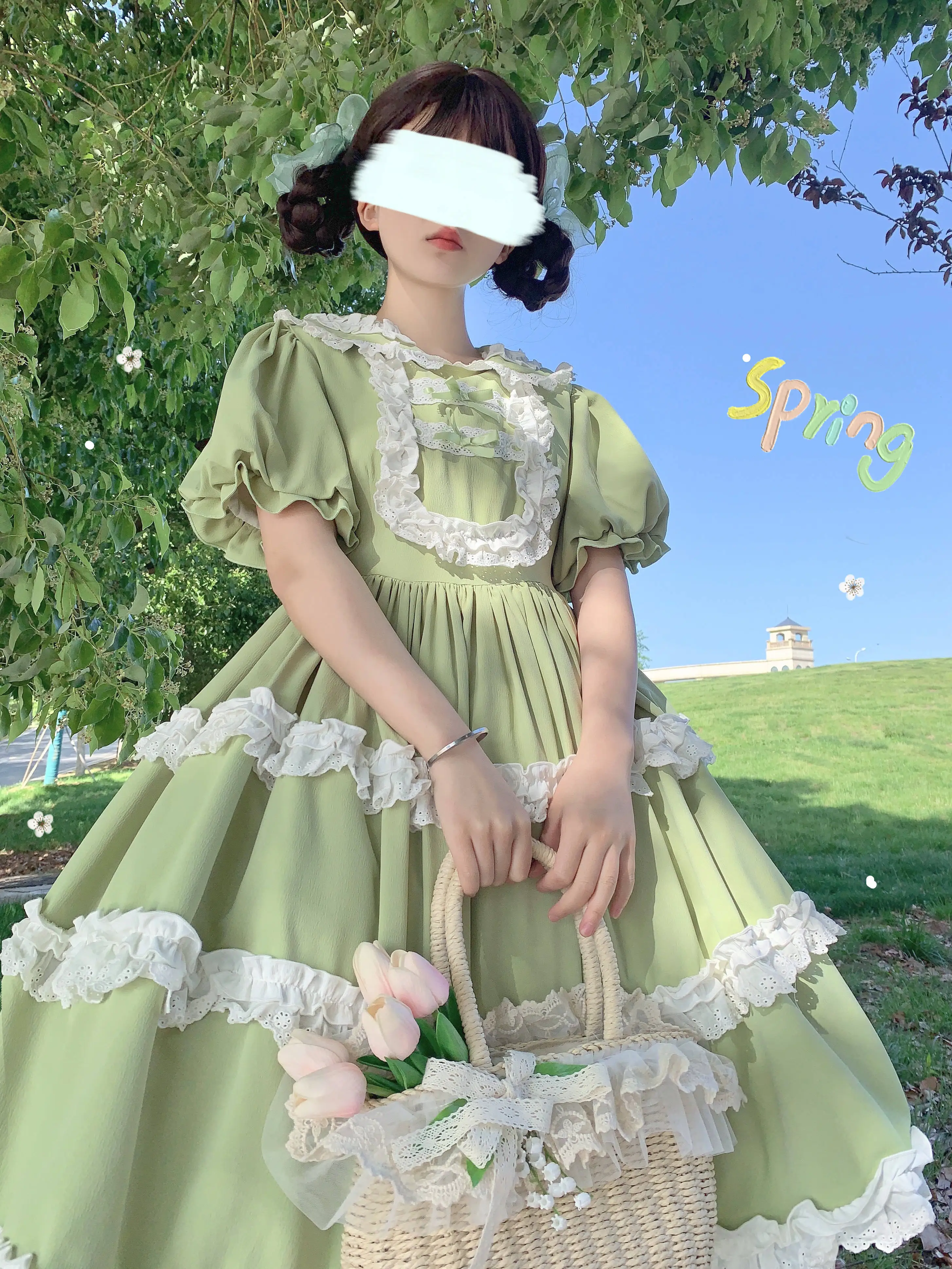 Lolita Dress Cute Women Elegant Sweet Fresh Rural Style Short Sleeve OP Dress Summer Girls Kawaii Princess Vestidos