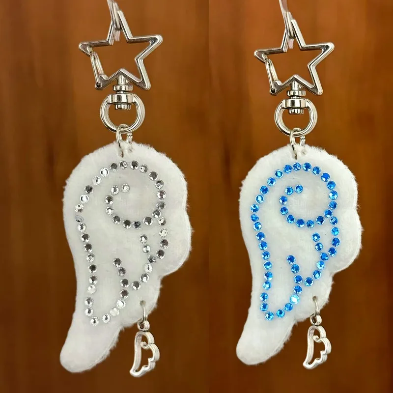 1/8Pcs Retro Fabric Angel Wing Keychain Bags Pendant Ornament Decoration Accessories Y2K Fabric Plush Star Mobile Phone Keyrings