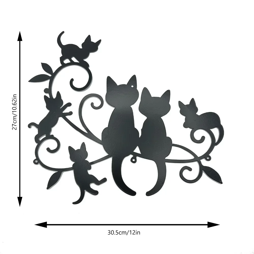 1pc Metal Cat Silhouette Hanging Plaque, Animal Cat Wall Art, Outdoor Garden Ornament, Interior Home Decoration, Holiday Gift