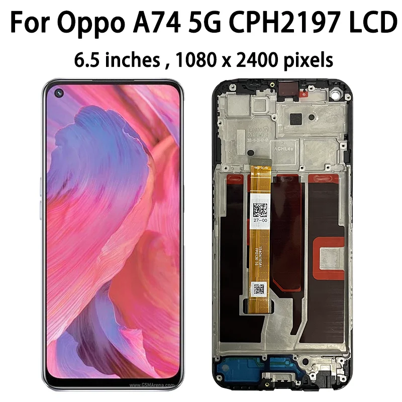 6.5\'\' High Quality For OPPO A74 5G LCD Display With Frame Touch Screen Digitizer Assembly CPH2197 CPH2263 Display Replacement