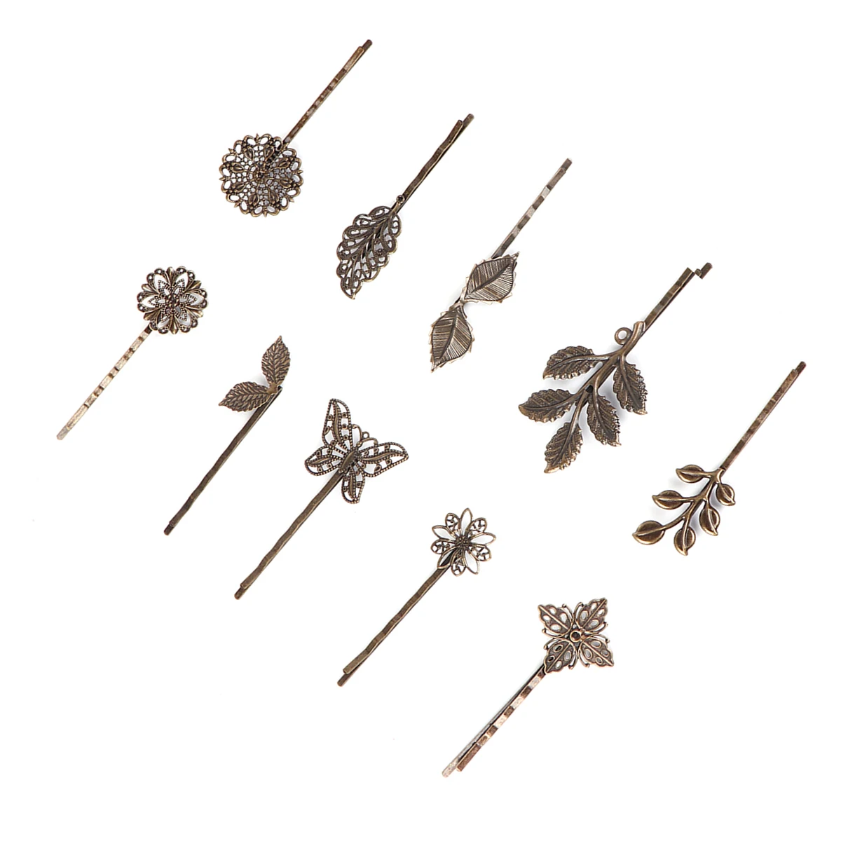 

10 Pcs Vintage Hairpin Durable Clips Decorative Leaf Metal Bobby Women Mixed Patterns Stylish Gifts Hair Accessories