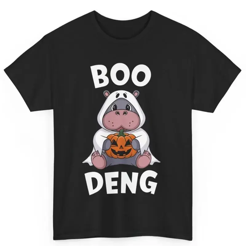 Moo Deng Cute Baby Hippo Halloween Boo Pygmy Thai Zoo Cotton T Shirt