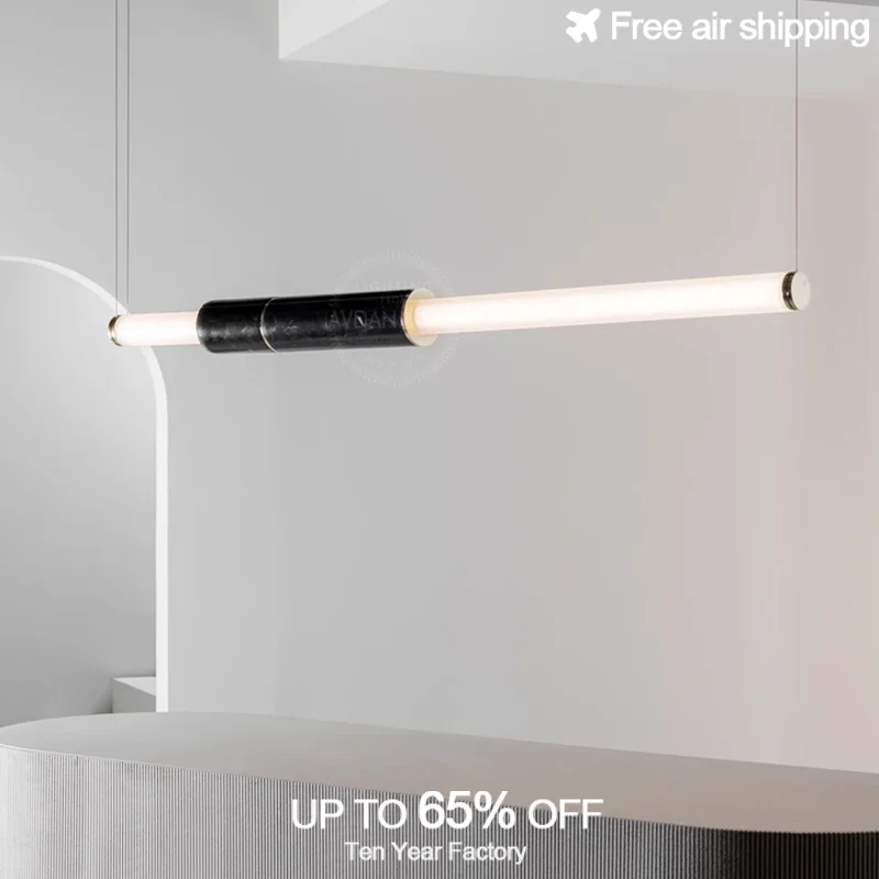 

Spanish style linear long marble pendant light dimmable for living room ceiling hanging decorative home appliance aesthetic ligh