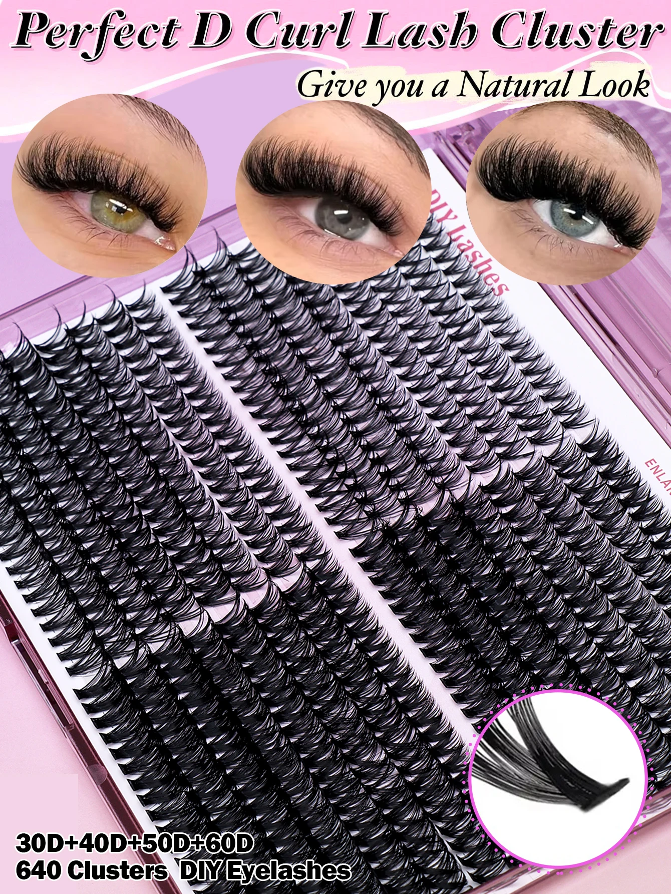 AYRMILLA D-type Curling 640 Clusters, Mixed Single Cluster False Eyelash 30D+40D+50D+60D Large Capacity Multi layer Fairy Eyelash Cluster Assembly False Eyelash DIY Extension Set Mixed Tray
