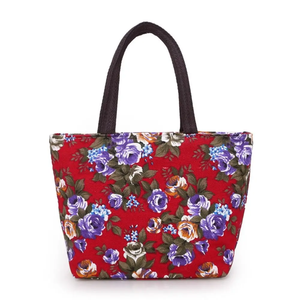 Cute Flower Handbags Canvas Zipper Shopping Bag Shoulder Bags Women