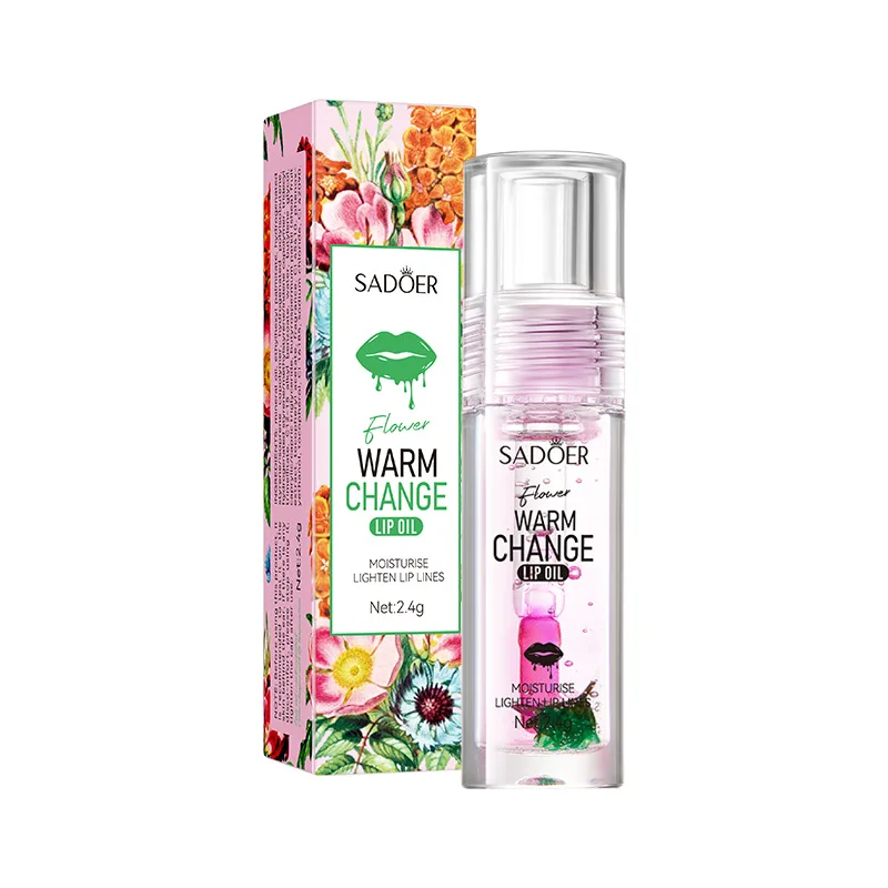 SADOER Fresh Flower Warm Color Changing Lip Oil Moisturizing Lipstick Hydrating Plumping Lip Balm Plumper Skin Care