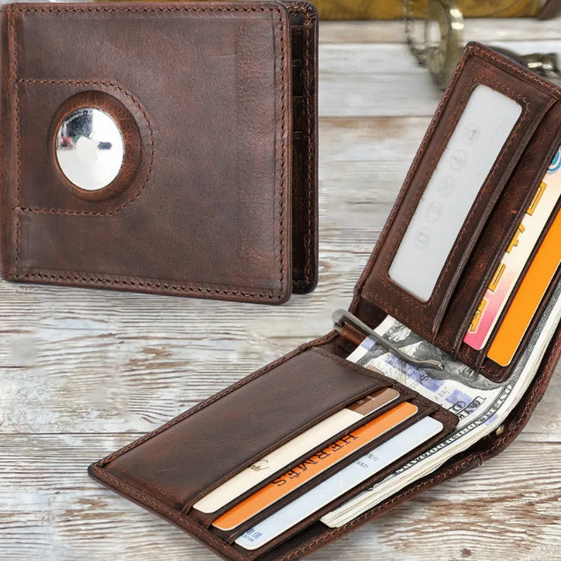

British Style Top Layer Cowhide Men Anti Loss Tracker Position Multi Functional Horizontal Wallet Coin Purse Holder Men Wallets