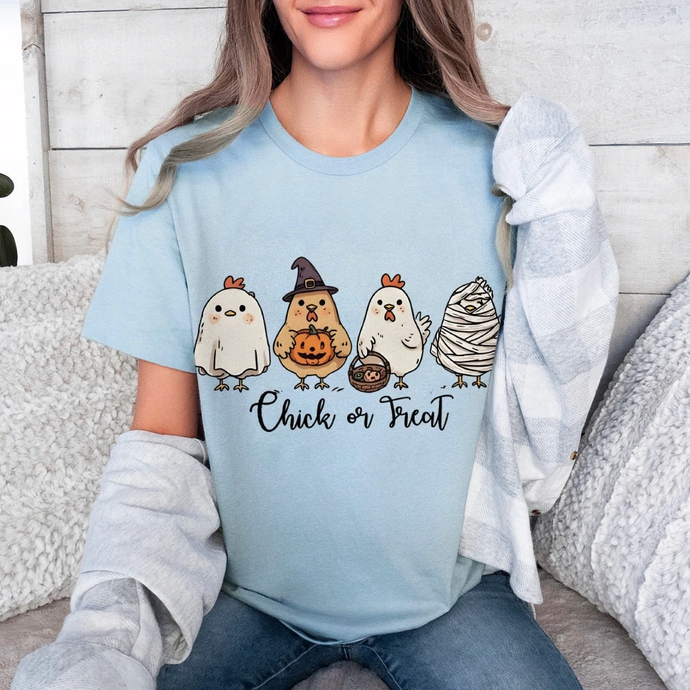 Y2k camiseta gráfica halloween pintinhos pintinho ou deleite impressão diversão festivo casual roupas de algodão macio na moda férias moda camiseta