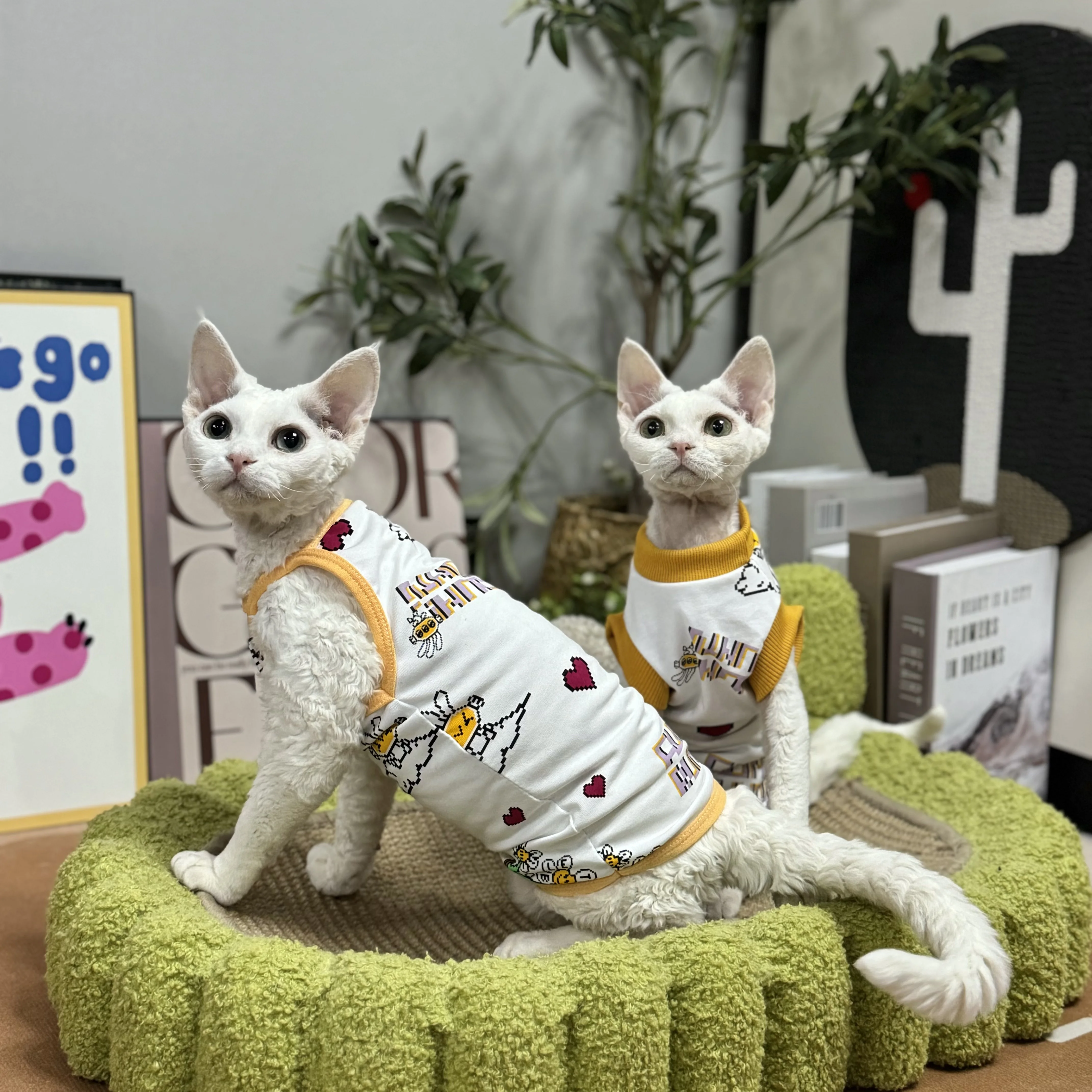 Sphynx Cat Clothes Cat Cotton T-shirt Fashion Vest For Hairless cat Devon Rex Coat in good Elasticity For Spring Summer Outwear