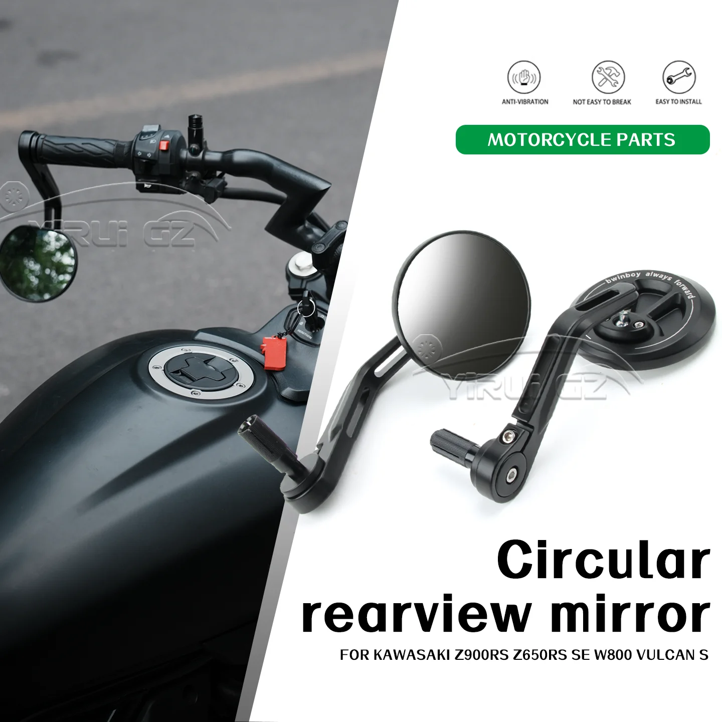 FOR Kawasaki Z900RS Z650RS Z900RS SE W800 Vulcan S Motorcycle Rearview Handlebar Rearview Mirrors Retro Handlebars Side Mirrors