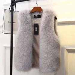 Women Fur Vest 2024 New Female Waistcoat Faux Fox Fur Foat Winter Jackets Large Size Thickened Warm Sleeveless Outerwear Top