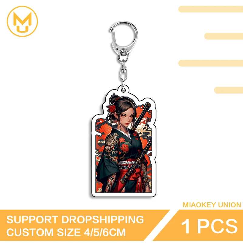 Premium Japanese Style Samurai Creative Enchanting Double Sided Acrylic Keyring Practical Decorative Key Ring For Bags And Keys
