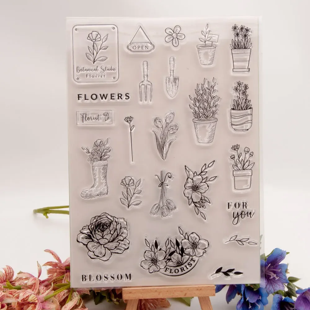 1pcs Flowers for You Clear Stamp Silicone Stamp Cards with Sentiments Greeting Words for Card Making and DIY Scrapbooking