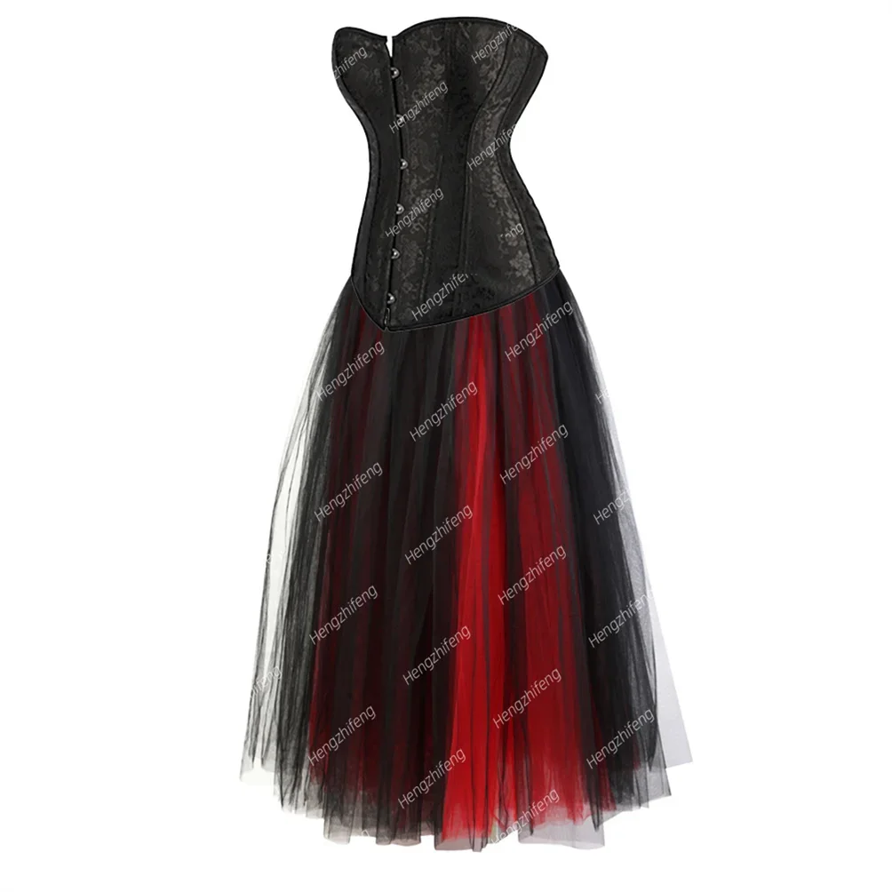 Womens Corsets Skirt Sexy Gothic Overbust Corset Dress Plus Size Victorian Vintage Bustier Halloween Costume Evening Party Wear
