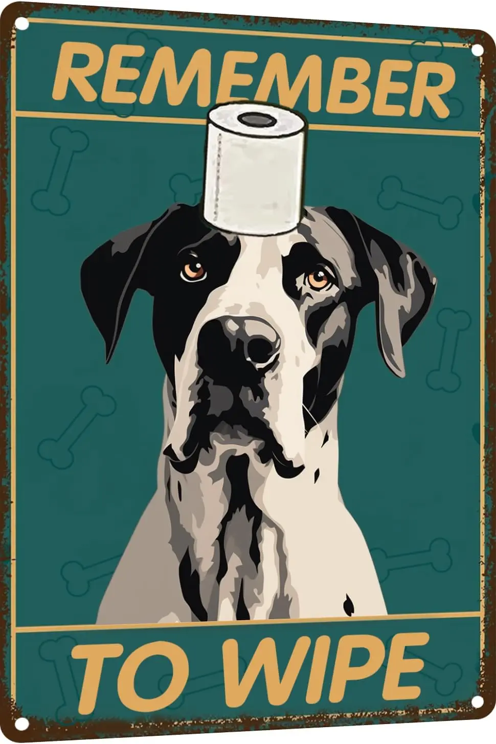 Great Dane Bathroom Wall Decor Dog Signs Metal Tin Sign - Remember to Wipe Bathroom Decor - 12x8 Inches Decor Dog Poster Funny B