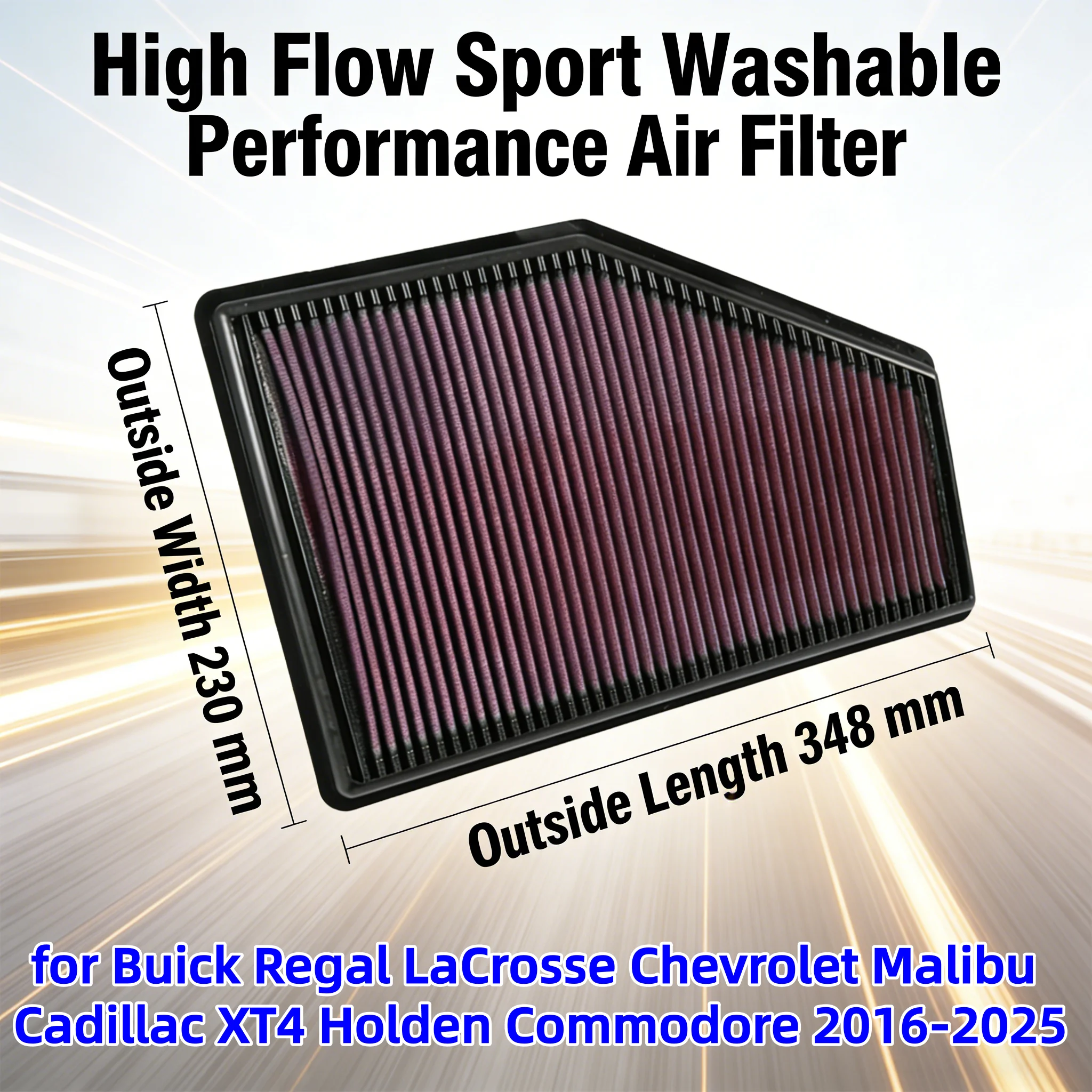 

for Buick Regal LaCrosse Chevrolet Malibu Cadillac XT4 Holden Commodore 2016-2025 High Flow Sport Washable Air Filter 33-5049