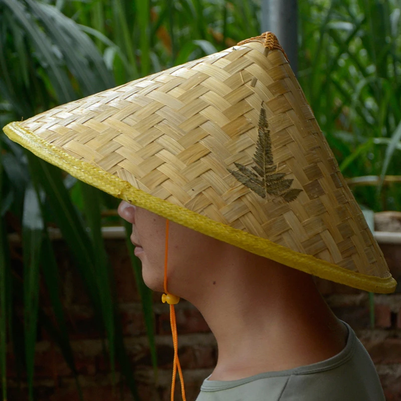 Chinese Retro Bamboo Rattan Fisherman Hat Handmade Weave Straw Bucket Hat Tourism Rainproof Conical Fishing Sunshade Hat