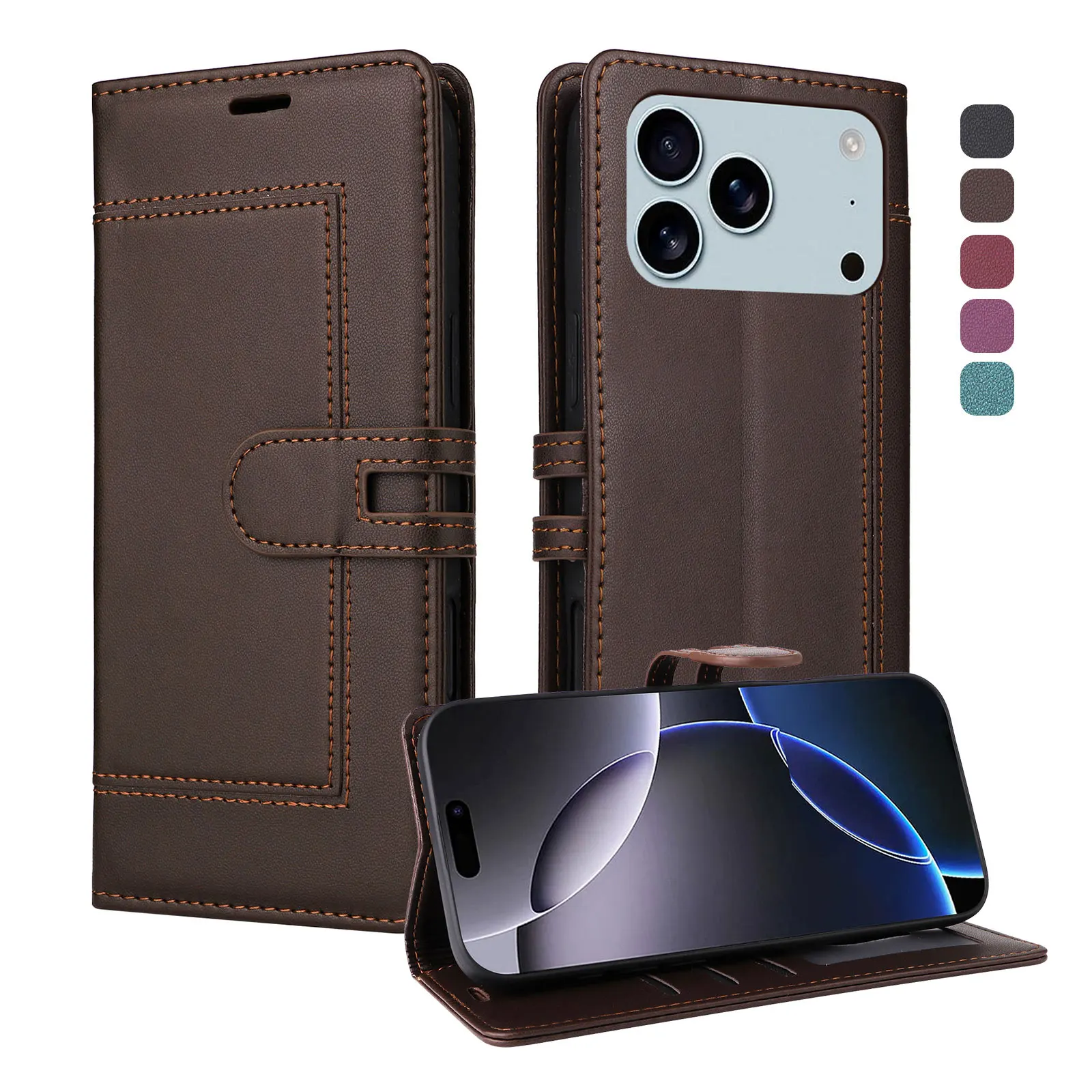 Luxury Magnetic Leather Card Solt Phone Case for iPhone 17 Pro Max 16 Plus 15 14 13 12 11 Shockproof Kickstand Book Pocket Cover